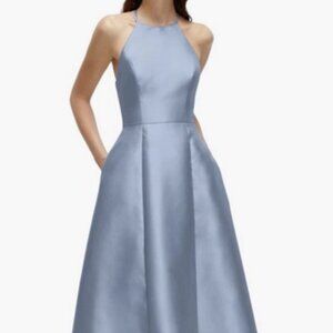 Alfred Sung Cloudy Blue A-Line Satin A-Line Gown Dress D874